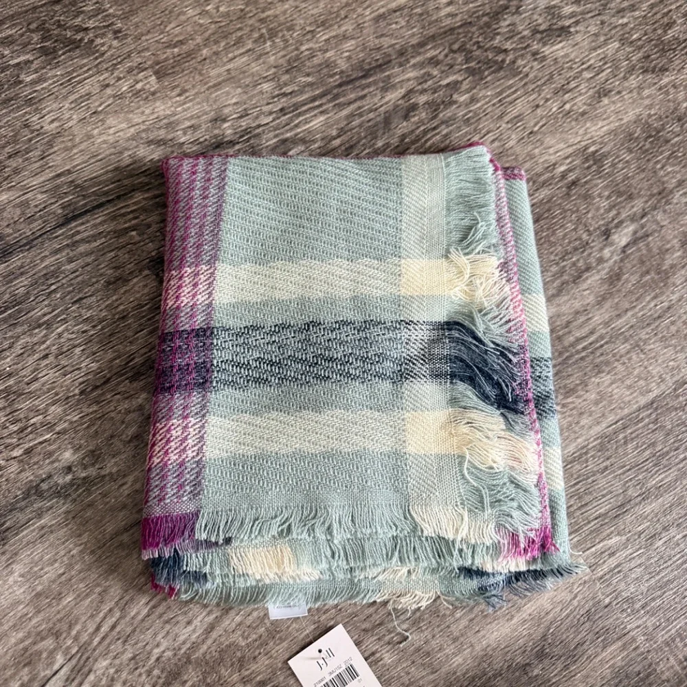 NWT J. Jill Space-Dyed Jade Multi Plaid Scarf